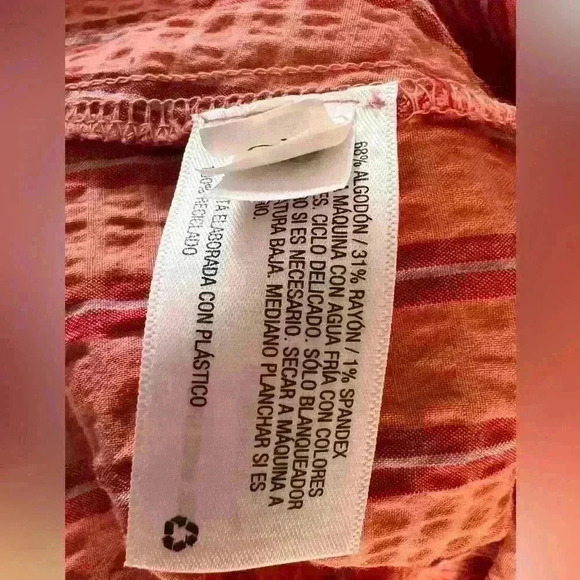 A new day orange stripped puffed sleeves midi dress. - Picture 2 of 9